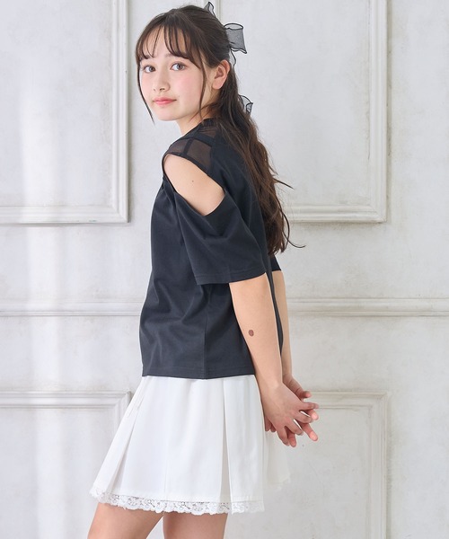 Amourire girl(アムリールガール)の「ハートベルトオープンショルダーTシャツ/カットソー(Tシャツ/カットソー・キッズ・ブラック/オフホワイト・130cm/140cm/150cm/160cm)」の12枚目の写真