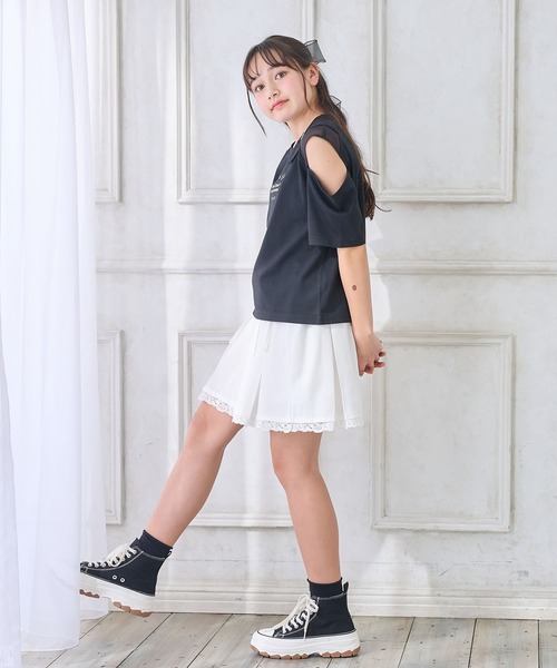 Amourire girl(アムリールガール)の「ハートベルトオープンショルダーTシャツ/カットソー(Tシャツ/カットソー・キッズ・ブラック/オフホワイト・130cm/140cm/150cm/160cm)」の19枚目の写真