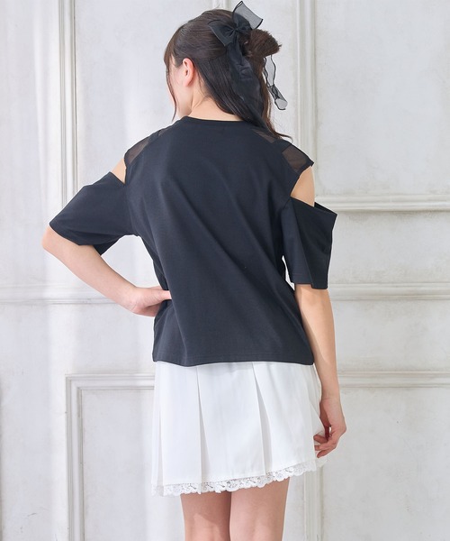 Amourire girl(アムリールガール)の「ハートベルトオープンショルダーTシャツ/カットソー(Tシャツ/カットソー・キッズ・ブラック/オフホワイト・130cm/140cm/150cm/160cm)」の13枚目の写真