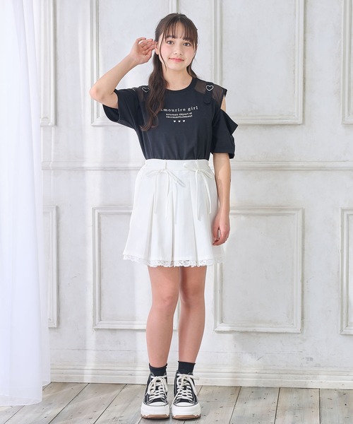 Amourire girl(アムリールガール)の「ハートベルトオープンショルダーTシャツ/カットソー(Tシャツ/カットソー・キッズ・ブラック/オフホワイト・130cm/140cm/150cm/160cm)」の17枚目の写真