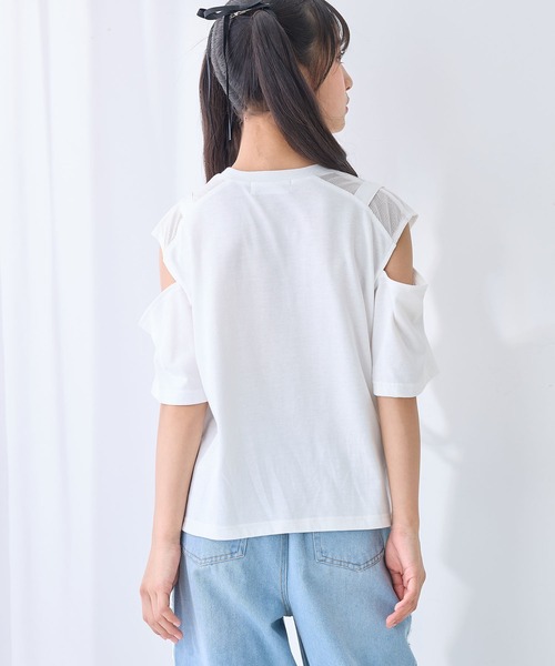 Amourire girl(アムリールガール)の「ハートベルトオープンショルダーTシャツ/カットソー(Tシャツ/カットソー・キッズ・ブラック/オフホワイト・130cm/140cm/150cm/160cm)」の8枚目の写真