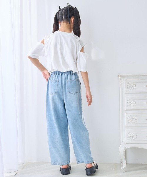 Amourire girl(アムリールガール)の「ハートベルトオープンショルダーTシャツ/カットソー(Tシャツ/カットソー・キッズ・ブラック/オフホワイト・130cm/140cm/150cm/160cm)」の16枚目の写真