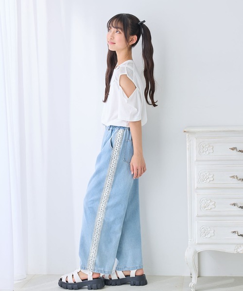 Amourire girl(アムリールガール)の「ハートベルトオープンショルダーTシャツ/カットソー(Tシャツ/カットソー・キッズ・ブラック/オフホワイト・130cm/140cm/150cm/160cm)」の15枚目の写真