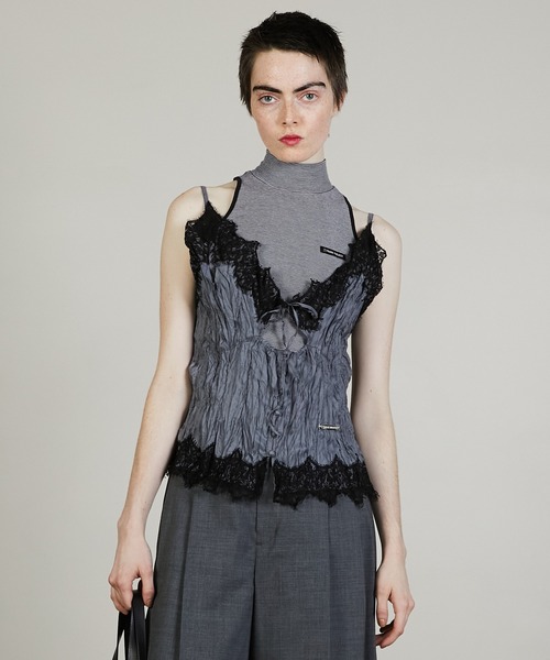 【d.i.a】ジッパーキャミソール　メタルスタッズ ワッシャーレースキャミトップス / Washer Lace Cami Tops