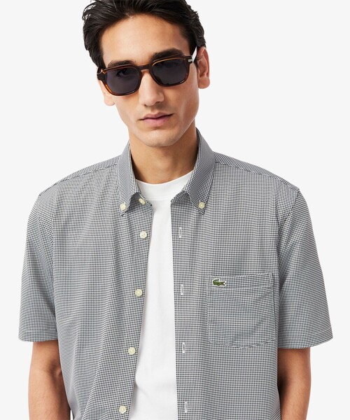 LACOSTE（ラコステ）の「消臭 速乾 UVカット マイクロチェック半袖シャツ（シャツ/ブラウス・メンズ・ブラック/サックスブルー/グレイッシュブルー・39/41/40/42）」の12枚目の写真