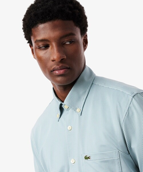 LACOSTE（ラコステ）の「消臭 速乾 UVカット マイクロチェック半袖シャツ（シャツ/ブラウス・メンズ・ブラック/サックスブルー/グレイッシュブルー・39/41/40/42）」の7枚目の写真