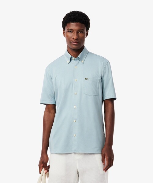 LACOSTE（ラコステ）の「消臭 速乾 UVカット マイクロチェック半袖シャツ（シャツ/ブラウス・メンズ・ブラック/サックスブルー/グレイッシュブルー・39/41/40/42）」の3枚目の写真