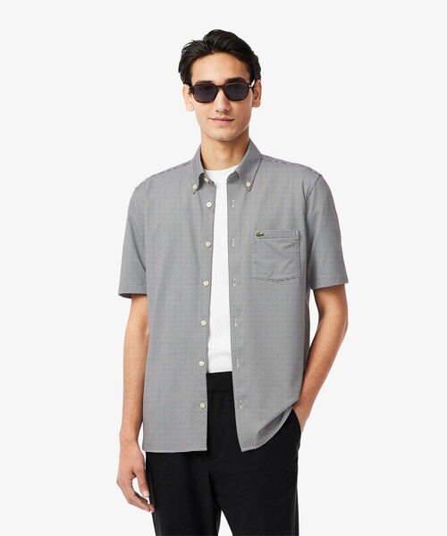 LACOSTE（ラコステ）の「消臭 速乾 UVカット マイクロチェック半袖シャツ（シャツ/ブラウス・メンズ・ブラック/サックスブルー/グレイッシュブルー・39/41/40/42）」の2枚目の写真