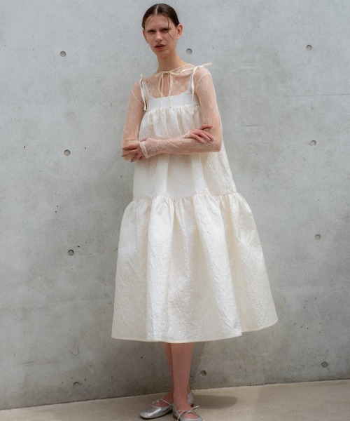 HONEY MI HONEY(ハニーミーハニー)の「two-way jacquard tiered one-piece(ワンピース・レディース・ブラック/オフホワイト/ブルーグレー・FREE)」の4枚目の写真