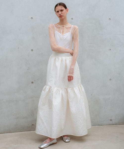 HONEY MI HONEY(ハニーミーハニー)の「two-way jacquard tiered one-piece(ワンピース・レディース・ブラック/オフホワイト/ブルーグレー・FREE)」の9枚目の写真