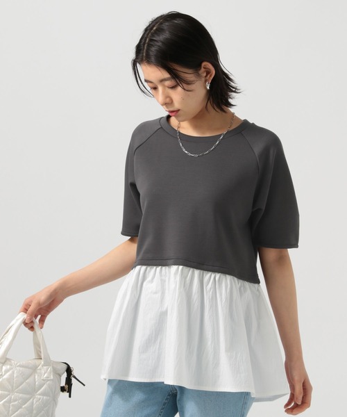 BAYFLOW（ベイフロー）の「[レイヤード風]フハクコンビダンボールプルオーバー（Tシャツ/カットソー・レディース・オフホワイト/ライトブルー/チャコール・FREE）」の3枚目の写真