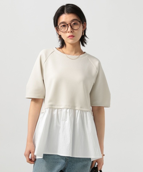 BAYFLOW（ベイフロー）の「[レイヤード風]フハクコンビダンボールプルオーバー（Tシャツ/カットソー・レディース・オフホワイト/ライトブルー/チャコール・FREE）」の7枚目の写真