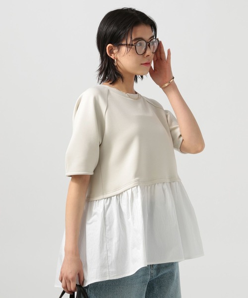 BAYFLOW（ベイフロー）の「[レイヤード風]フハクコンビダンボールプルオーバー（Tシャツ/カットソー・レディース・オフホワイト/ライトブルー/チャコール・FREE）」の8枚目の写真