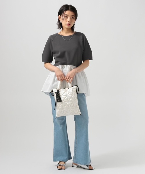 BAYFLOW（ベイフロー）の「[レイヤード風]フハクコンビダンボールプルオーバー（Tシャツ/カットソー・レディース・オフホワイト/ライトブルー/チャコール・FREE）」の10枚目の写真