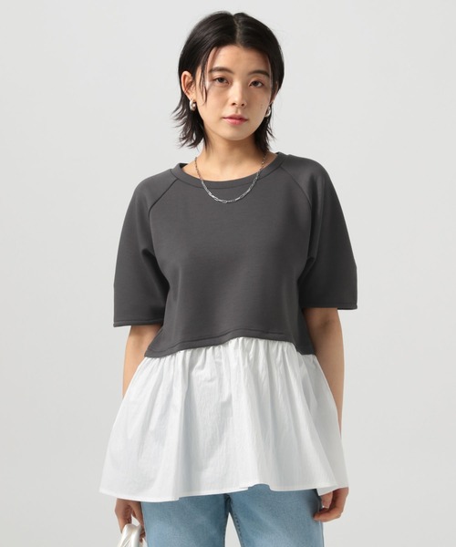 BAYFLOW（ベイフロー）の「[レイヤード風]フハクコンビダンボールプルオーバー（Tシャツ/カットソー・レディース・オフホワイト/ライトブルー/チャコール・FREE）」の12枚目の写真