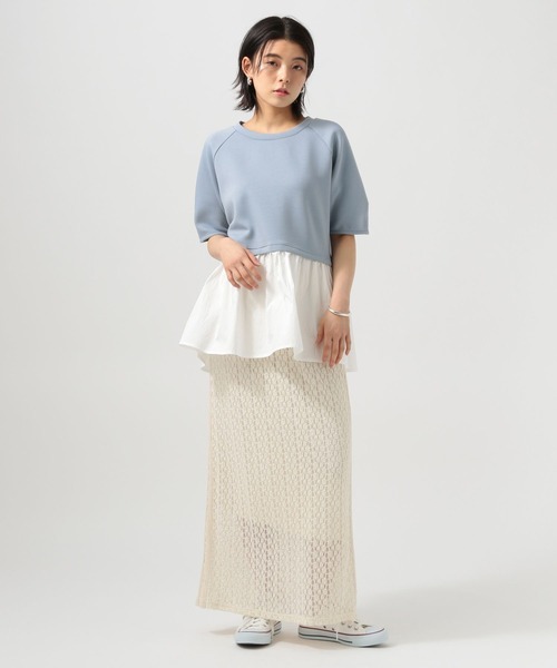BAYFLOW（ベイフロー）の「[レイヤード風]フハクコンビダンボールプルオーバー（Tシャツ/カットソー・レディース・オフホワイト/ライトブルー/チャコール・FREE）」の15枚目の写真