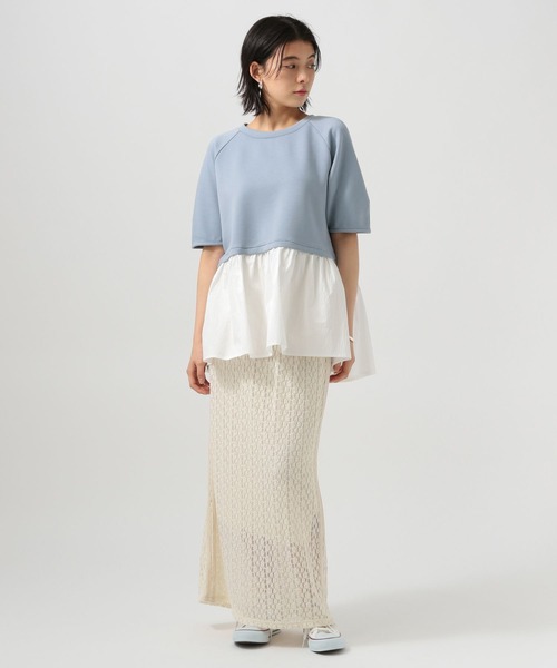 BAYFLOW（ベイフロー）の「[レイヤード風]フハクコンビダンボールプルオーバー（Tシャツ/カットソー・レディース・オフホワイト/ライトブルー/チャコール・FREE）」の16枚目の写真