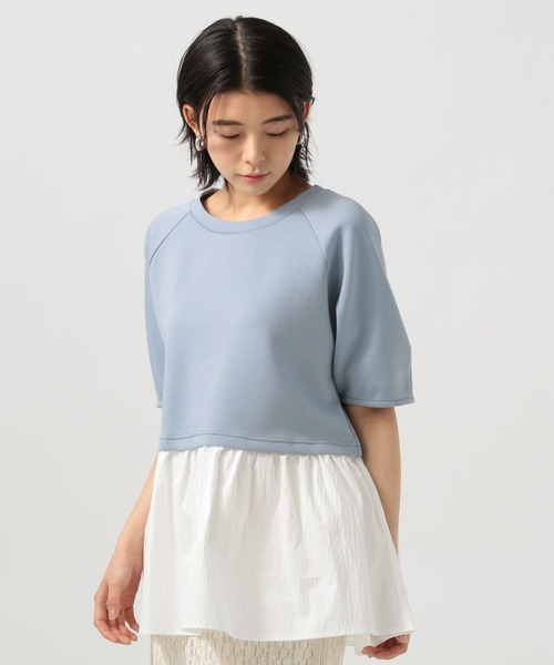 BAYFLOW（ベイフロー）の「[レイヤード風]フハクコンビダンボールプルオーバー（Tシャツ/カットソー・レディース・オフホワイト/ライトブルー/チャコール・FREE）」の17枚目の写真