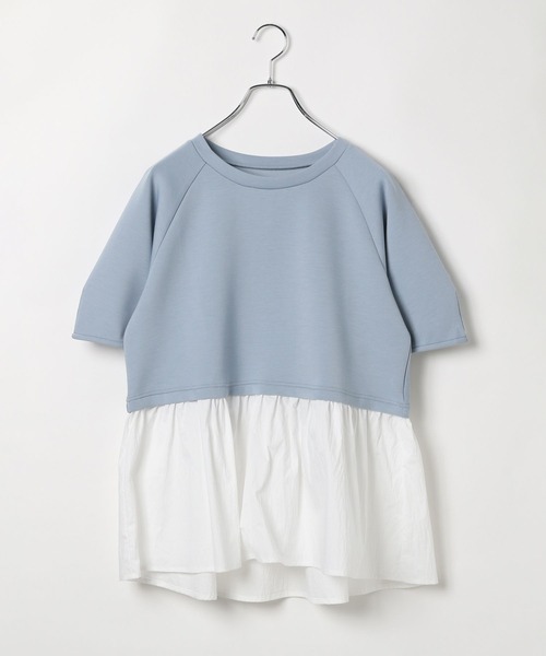 BAYFLOW（ベイフロー）の「[レイヤード風]フハクコンビダンボールプルオーバー（Tシャツ/カットソー・レディース・オフホワイト/ライトブルー/チャコール・FREE）」の21枚目の写真