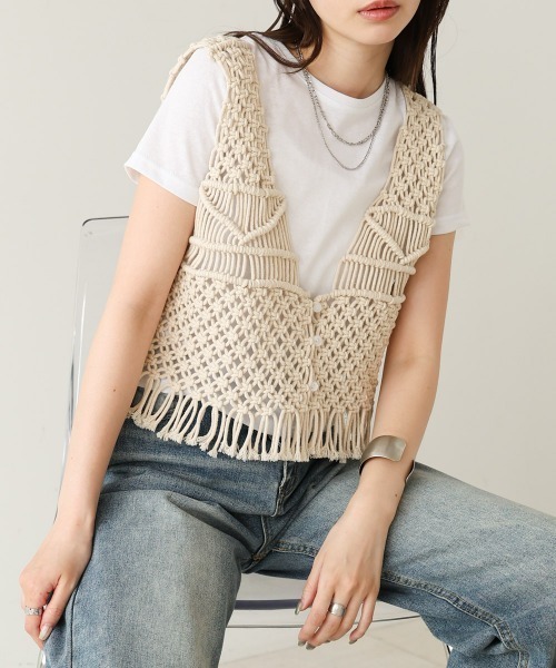 Bab(バブ)の「マクラメベスト(ベスト・レディース・B/A・FREE)」の1枚目の写真