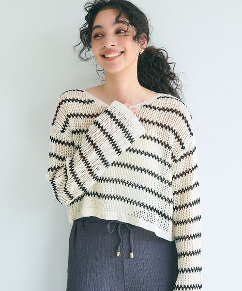 セール】麻タッチメッシュショートニット（ニット/セーター）｜coca