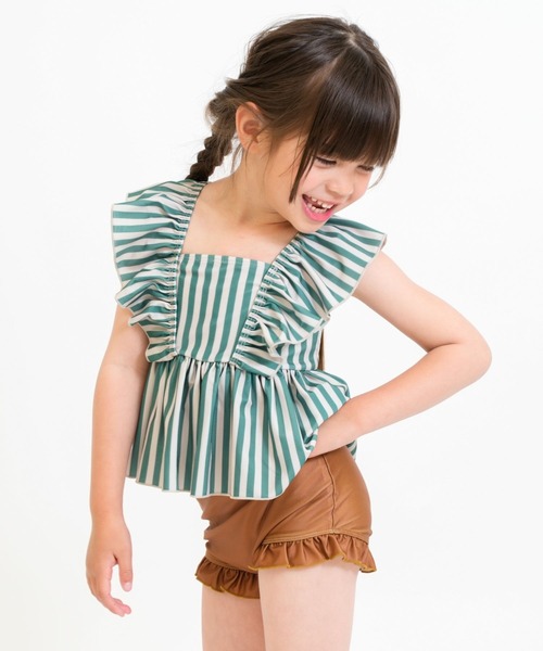 RIO（リオ）の「セパレート水着2点セット（水着・キッズ・サックスブルー/グリーン/ラベンダー/オレンジ・100cm/110cm/120cm/130cm/140cm）」の3枚目の写真