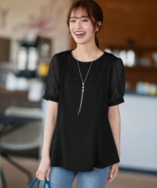 Tiaclasse(ティアクラッセ)の「【サラごこち】ソフトペプラムカットソー(Tシャツ/カットソー・レディース・ネイビー/ブラック/ブラウン系・M/L)」の1枚目の写真