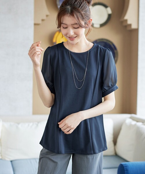 Tiaclasse(ティアクラッセ)の「【サラごこち】ソフトペプラムカットソー(Tシャツ/カットソー・レディース・ネイビー/ブラック/ブラウン系・M/L)」の6枚目の写真