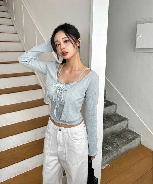 by muni:r（バイ ムニール）の「ラブリータンクトップ+ボレロカーディガンSET（カーディガン/ボレロ・レディース・ホワイト/ブルー/ライトイエロー・FREE）」の22枚目の写真