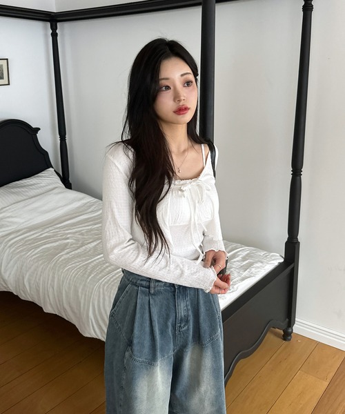 by muni:r（バイ ムニール）の「ラブリータンクトップ+ボレロカーディガンSET（カーディガン/ボレロ・レディース・ホワイト/ブルー/ライトイエロー・FREE）」の14枚目の写真