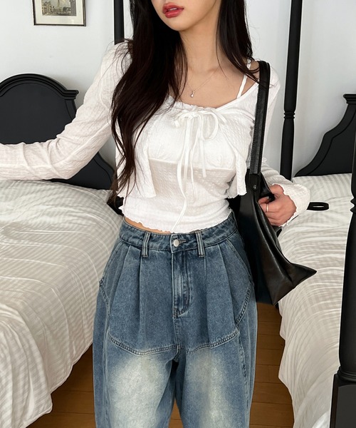 by muni:r（バイ ムニール）の「ラブリータンクトップ+ボレロカーディガンSET（カーディガン/ボレロ・レディース・ホワイト/ブルー/ライトイエロー・FREE）」の16枚目の写真