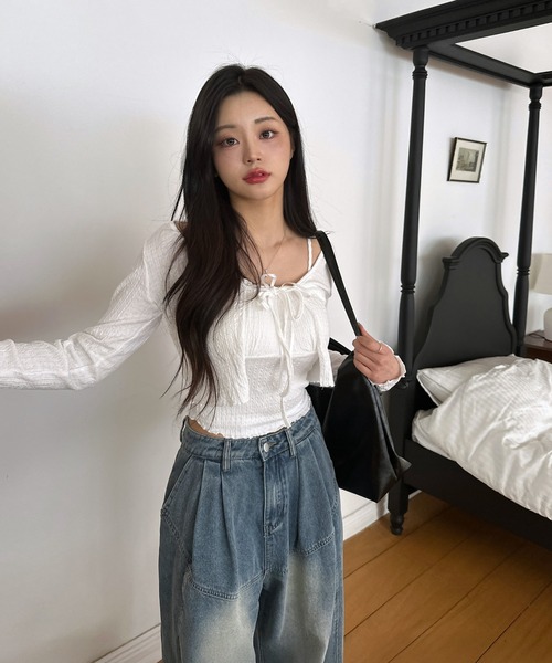 by muni:r（バイ ムニール）の「ラブリータンクトップ+ボレロカーディガンSET（カーディガン/ボレロ・レディース・ホワイト/ブルー/ライトイエロー・FREE）」の18枚目の写真