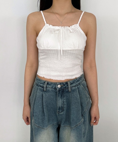 by muni:r（バイ ムニール）の「ラブリータンクトップ+ボレロカーディガンSET（カーディガン/ボレロ・レディース・ホワイト/ブルー/ライトイエロー・FREE）」の8枚目の写真