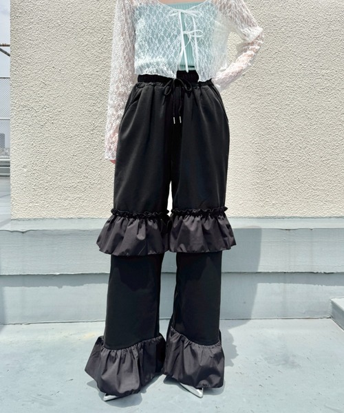 SIILON シーロン ラッフル フリルパンツ Black セール】フリルイージーパンツ(その他パンツ)|SOLLON
