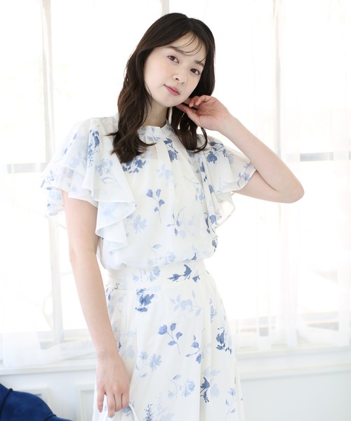 ROCHAS Premiere レリアン　シフォン花柄フリルブラウス ROCHAS Premiere レリアン シフォン花柄フリルブラウス - メルカリ