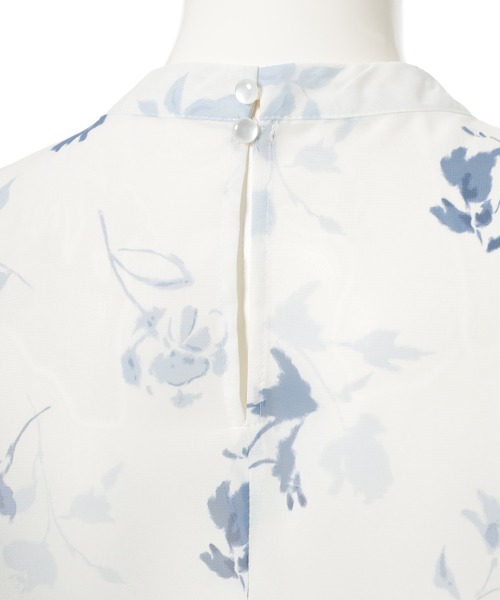 花柄 半袖シャツ 水色 シフォン 和柄 綿シフォンブラウス ＜蝶に草花/紺碧＞ | 京友禅アロハ