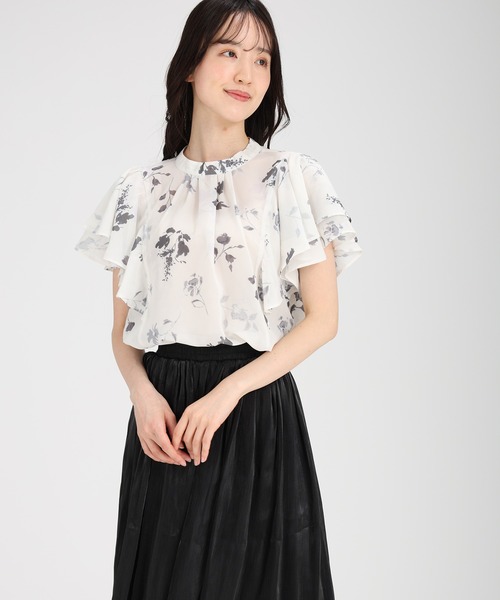 coron【新品未使用】ANAYI 花柄ブラウス　フリル襟　シフォン アナイ ANAYI フリル シフォン 花柄 総柄 ブラウス シャツ 半袖