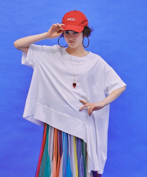 manana suerte（マニャーナスエルテ）の「アシンメトリーデザインTシャツ（Tシャツ/カットソー・レディース・ホワイト/ブラック・FREE）」の3枚目の写真