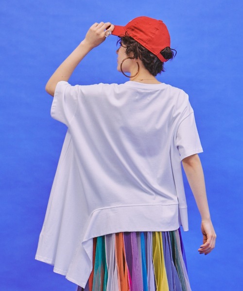 manana suerte（マニャーナスエルテ）の「アシンメトリーデザインTシャツ（Tシャツ/カットソー・レディース・ホワイト/ブラック・FREE）」の5枚目の写真