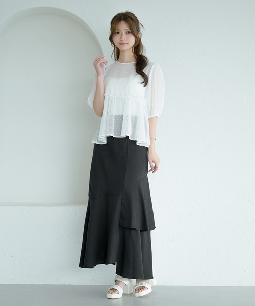 セール】dot sheer peplum tunic blouse / ドットシアーペプラム