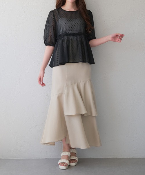 セール】dot sheer peplum tunic blouse / ドットシアーペプラム