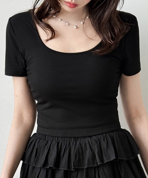 VEILA（ヴェイラ）の「バッククロス×ブラ付きTシャツ（Tシャツ/カットソー・レディース・ホワイト/ブラック・M/S）」の9枚目の写真