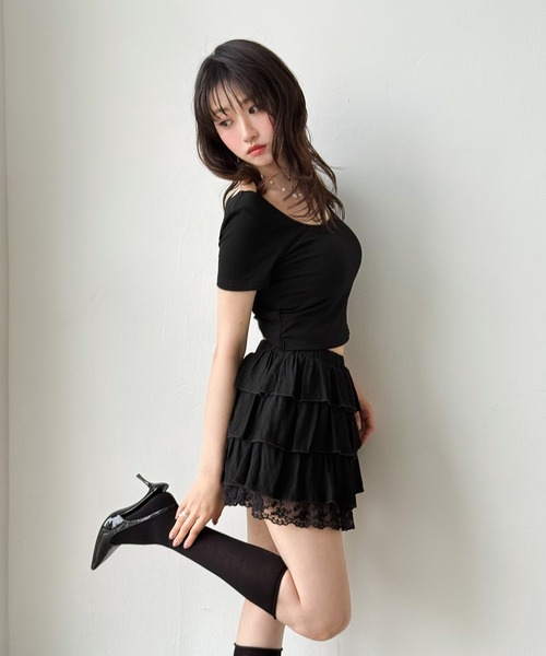 VEILA（ヴェイラ）の「バッククロス×ブラ付きTシャツ（Tシャツ/カットソー・レディース・ホワイト/ブラック・M/S）」の10枚目の写真