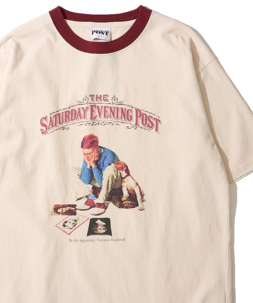 tシャツ 「THE SATURDAY EVENING POST」Cover girl グラフィックプリントリンガーTシャツ レディース メンズ THE SATURDAY EVENING POST】Cover girl グラフィックプリント