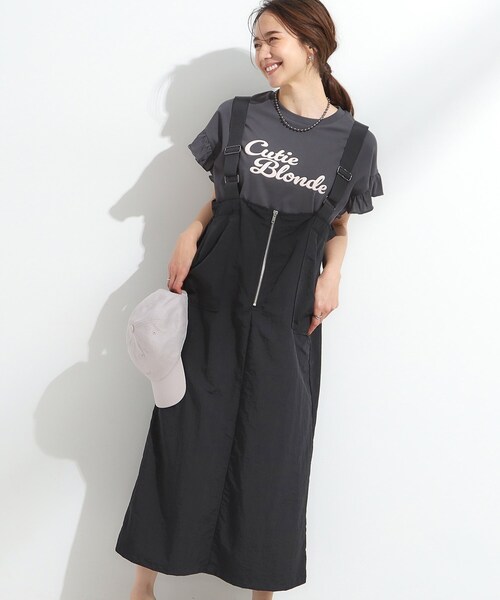 Cutie Blonde（キューティーブロンド）の「【S-LL】ナイロンハーフジップジャンスカ（ワンピース・レディース・ブラック/カーキ・01/02/03/04）」の2枚目の写真
