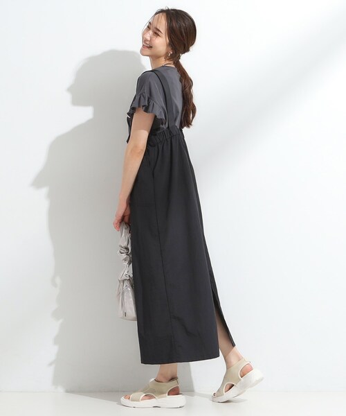 LOEFF ナイロン ジャンパースカート ワンピース ブラック モード 上品