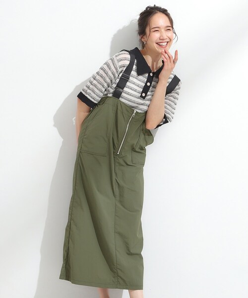 Cutie Blonde（キューティーブロンド）の「【S-LL】ナイロンハーフジップジャンスカ（ワンピース・レディース・ブラック/カーキ・01/02/03/04）」の16枚目の写真