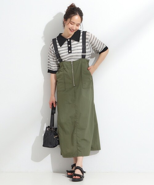 Cutie Blonde（キューティーブロンド）の「【S-LL】ナイロンハーフジップジャンスカ（ワンピース・レディース・ブラック/カーキ・01/02/03/04）」の15枚目の写真