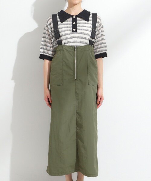 Cutie Blonde（キューティーブロンド）の「【S-LL】ナイロンハーフジップジャンスカ（ワンピース・レディース・ブラック/カーキ・01/02/03/04）」の12枚目の写真