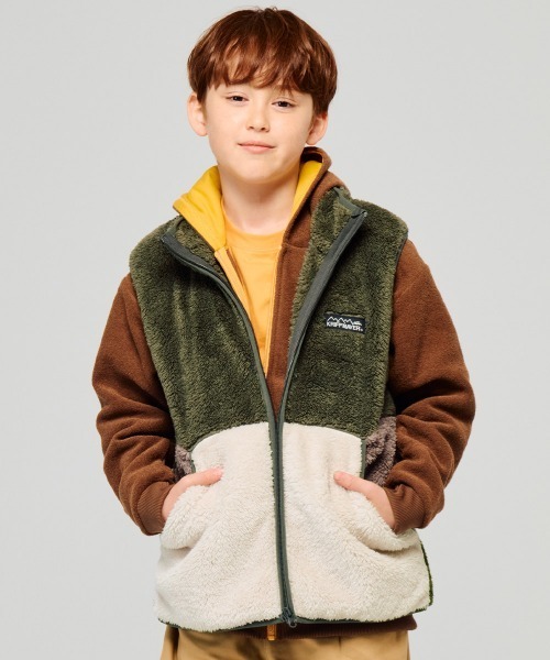 KRIFF MAYER Kid's Collection(クリフメイヤーキッズコレクション)の「切替ボアベスト(ベスト・キッズ・カーキ/オフホワイト/モカ/ネイビー/セージグリーン・170/150/140/130/120/160)」の1枚目の写真
